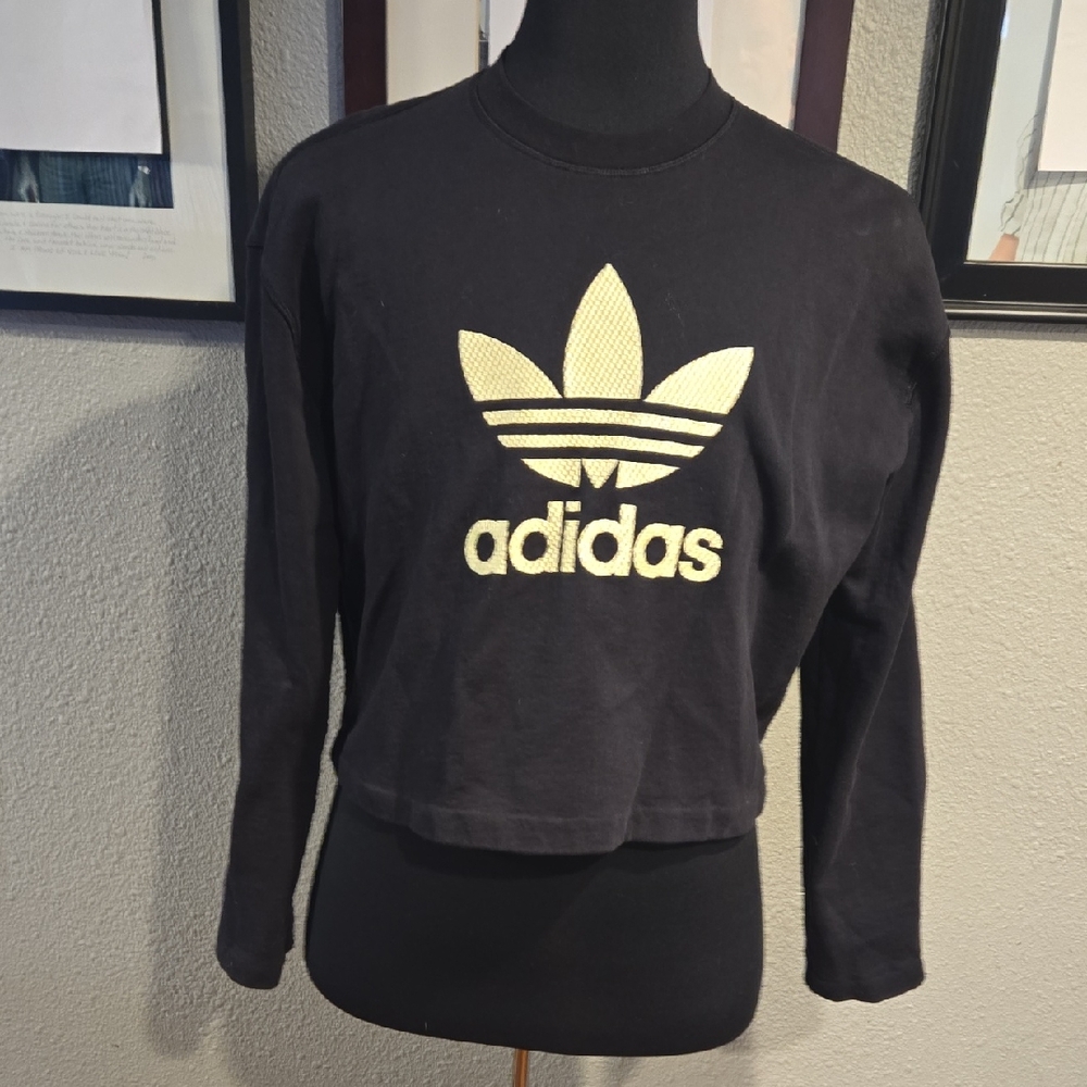 Adidas Black and Gold Logo Crop Top